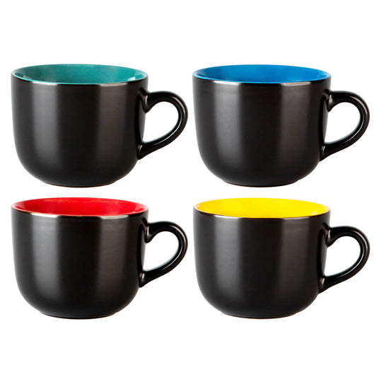 GBhome Jumbo Soup Mugs with Handles,24 Oz Large Coffee Mugs Set of 4,Ceramic Soup bowls for Cereal, Snacks, Salad, Pasta,noodle,Soup Cups,Microwave safe - Matte Black, Colorful Inside....